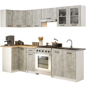 Kuchyňská rohová linka Olivie 3 m prosklená beton/dub sonoma