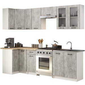Kuchyňská rohová linka Olivie 3 m H720 prosklená beton/dub sonoma