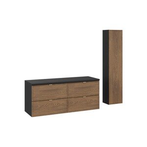 Koupelnová sestava s deskou a skříňkami Talia Casella 120 cm černý mat/dub casella