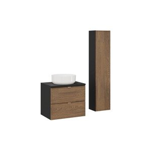 Koupelnová sestava s deskou, skříňkami a umyvadlem Talia Casella 60 cm černý mat/dub casella