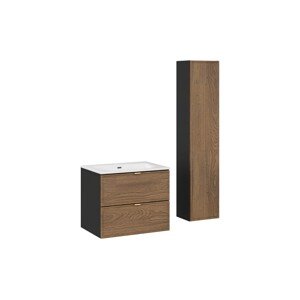 Koupelnová sestava s deskou, skříňkami a zápustným umyvadlem Talia Casella 60 cm černý mat/dub casella