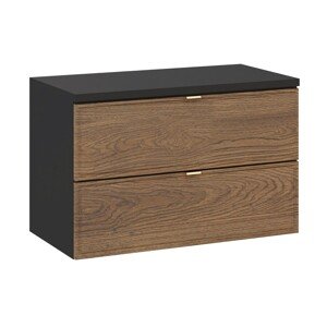Závěsná skříňka pod umyvadlo Talia Casella s deskou 80 cm černý mat/dub casella
