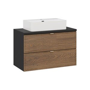 Závěsná skříňka Talia Casella s deskou a umyvadlem 80 cm černý mat/dub casella