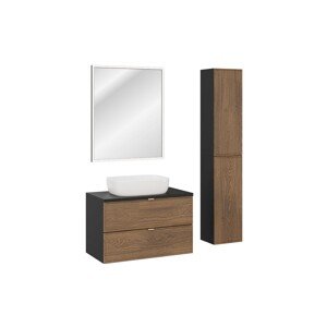 Koupelnová sestava Talia Casella s deskou, umyvadlem, skříňkami a zrcadlem 80 cm černá mat/dub casella