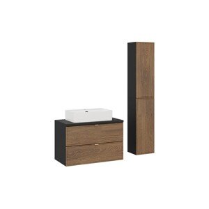 Koupelnová sestava s deskou, umyvadlem a skříňkami Talia Casella Trust 80 cm černý mat/dub casella
