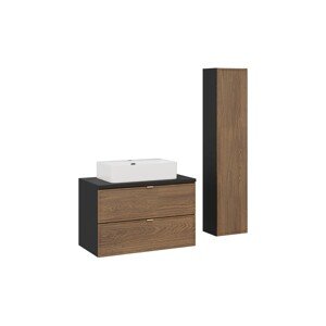 Koupelnová sestava s deskou, skříňkami a umyvadlem Talia Casella 80 cm černý mat/dub casella