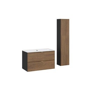 Koupelnová sestava s deskou, skříňkami a zápustným umyvadlem Talia Casella 80 cm černý mat/dub casella