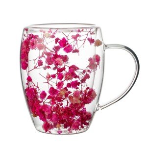 Skleněný hrnek PETER FLOWERS 320 ml čirý/růžový