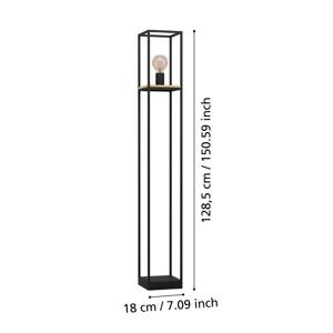 Stojacia lampa Libertad, výška 128,5 cm, čierna/drevo, oceľ
