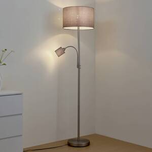 Stojacia lampa Lindby Jaileen, sivá, textil, 170 cm, svetlo na čítanie