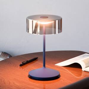 Nabíjateľná stolná lampa Numotion LED, modrá, sklo, IP54, stmievateľná