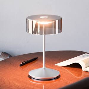 Nabíjateľná stolná lampa Numotion LED, strieborná, sklo, IP54, stmievateľná