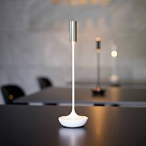 Nabíjateľná stolová lampa Nucandle LED, biela/strieborná, IP54, stmievateľná