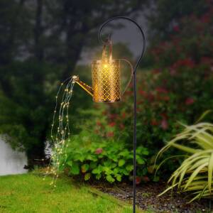 LED solárne svetlo 336523, zlatá farba, kanva na polievanie, zemný hrot, kov