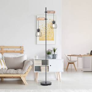 Stojacia lampa Mina, čierna/hnedá, výška 168 cm, kov/drevo