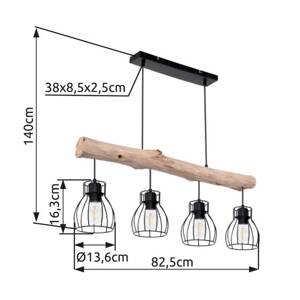 Závesné svietidlo Mina, dĺžka 83 cm, čierna/hnedá farba, 4 svetlá.