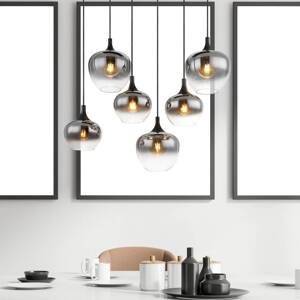 Závesná lampa Maxy, dĺžka 86 cm, dymovo sivá, sklo, 6 svetiel.