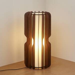 Lucande stojaca lampa Juneta, 75 cm, hnedá, drevo, textil