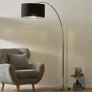 Oblúková lampa Mara, kov, textil, chróm, čierna