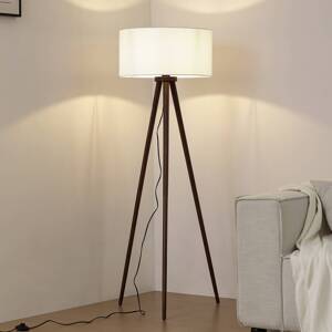 Lindby stojaca lampa Charlia, biela, orechové drevo, výška 150 cm