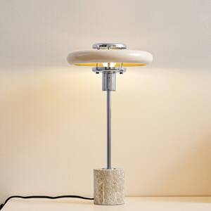 Lindby Stolová lampa Branford, 46 cm, béžová, kov/travertín
