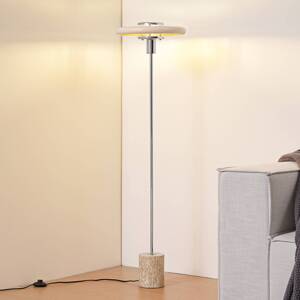 Lindby stojaca lampa Branford, 130 cm, béžová, kov/travertín