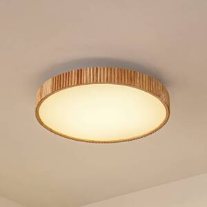 Lindby stropné LED svetlo Velua, biela/svetlé drevo, CCT, Ø 50 cm