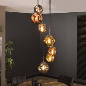 Závesné svietidlo Stellar 7-light round, antická strieborná, viacfarebné sklo
