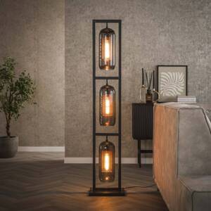 Stojacia lampa Kamilian, 3 svetlá, dymovo sivá, čierna, sklo, kov