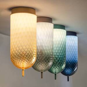 OLEV stropné LED svetlo Curuba, jantárové, sklo, výška 40 cm 2 700 K