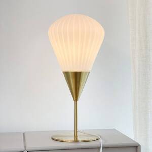 Dyberg Larsen Stolová lampa Ballon, biela/mosadzová, 46 cm